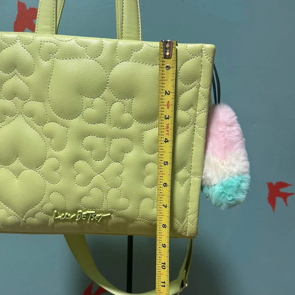 Betsey Johnson Lime Green Quilted Tote with Plush Charm - Picture 6 of 8